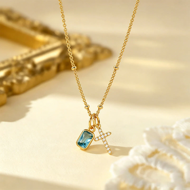 Christianartworkshop Sacred Cross & Rectangular Gem Charm Faith Necklace: Symbol Of Divine Grace & Devotion - March - image 4
