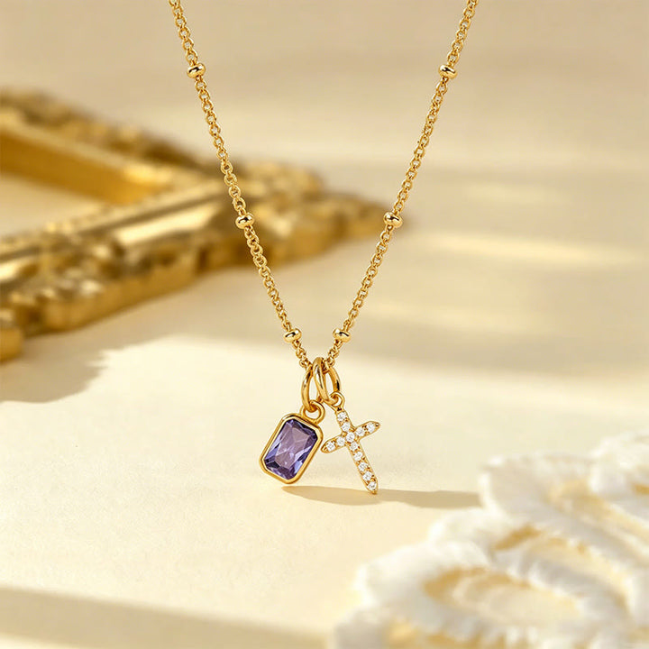Christianartworkshop Sacred Cross & Rectangular Gem Charm Faith Necklace: Symbol Of Divine Grace & Devotion - June - image 7