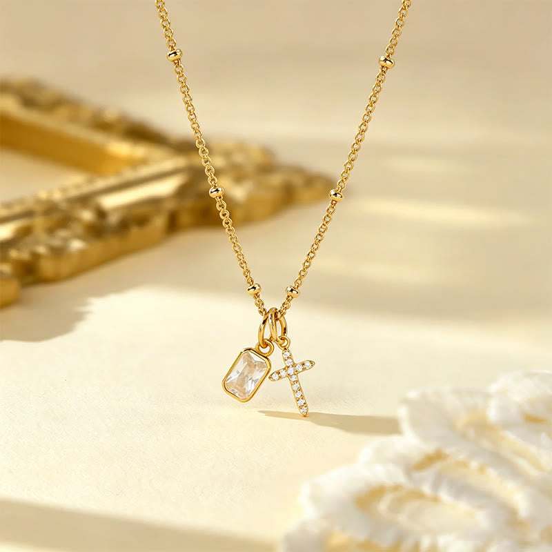 Christianartworkshop Sacred Cross & Rectangular Gem Charm Faith Necklace: Symbol Of Divine Grace & Devotion - April - image 5