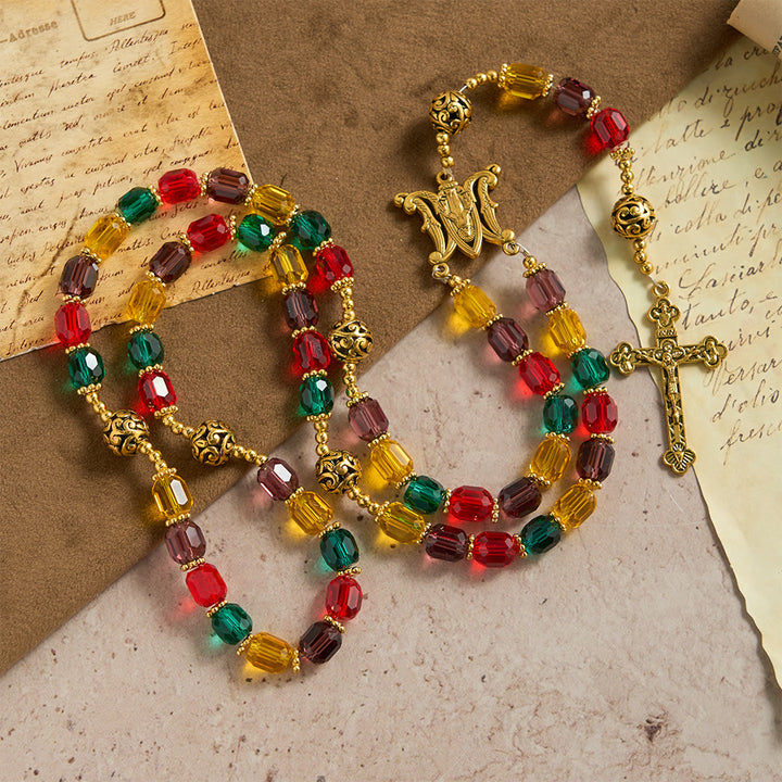 Christianartworkshop Multi-Color Cylindrical Crystal Bead Rosary: Emblem of Divine Joy & Diversity - image 3