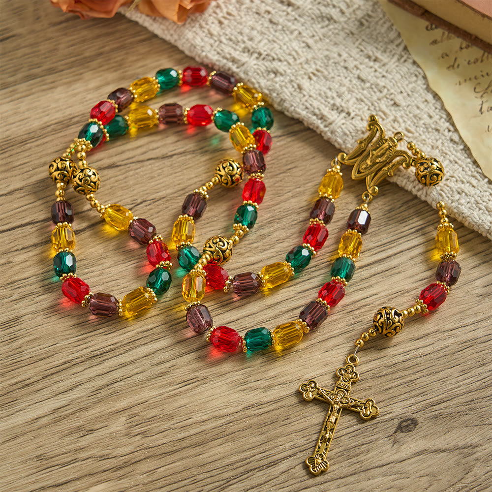 Christianartworkshop Multi-Color Cylindrical Crystal Bead Rosary: Emblem of Divine Joy & Diversity - Our Lady & Crucifix - image 0