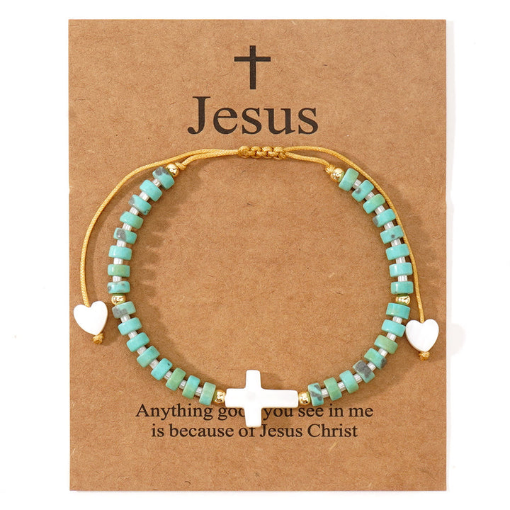 Christianartworkshop Hollow Cross Natural Stone Bead Friendship Bracelet: Icon of Spiritual Devotion  - Green - image 10