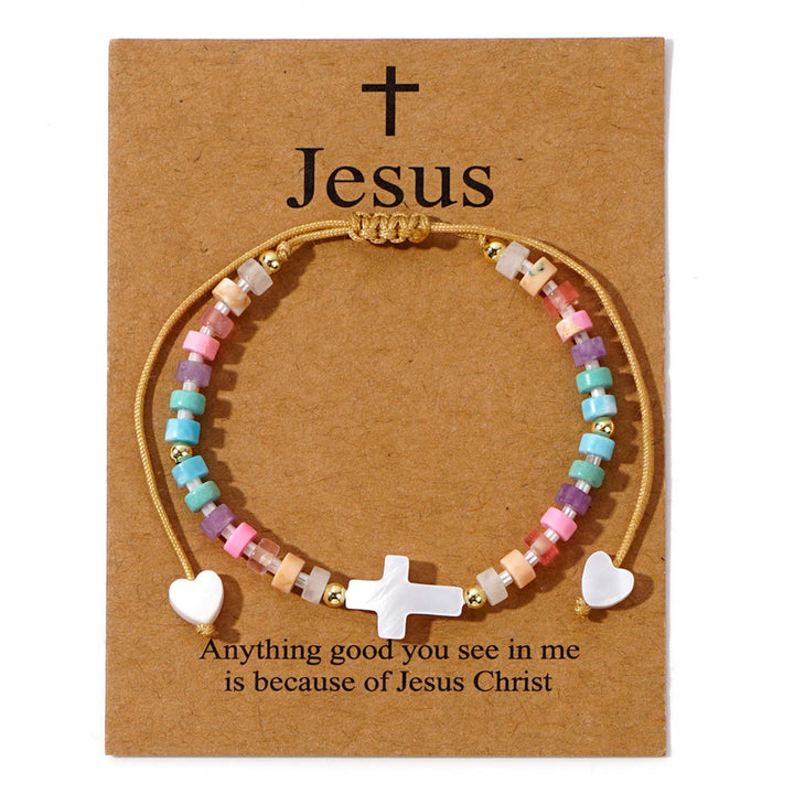 Christianartworkshop Hollow Cross Natural Stone Bead Friendship Bracelet: Icon of Spiritual Devotion  - Multicolor - image 3
