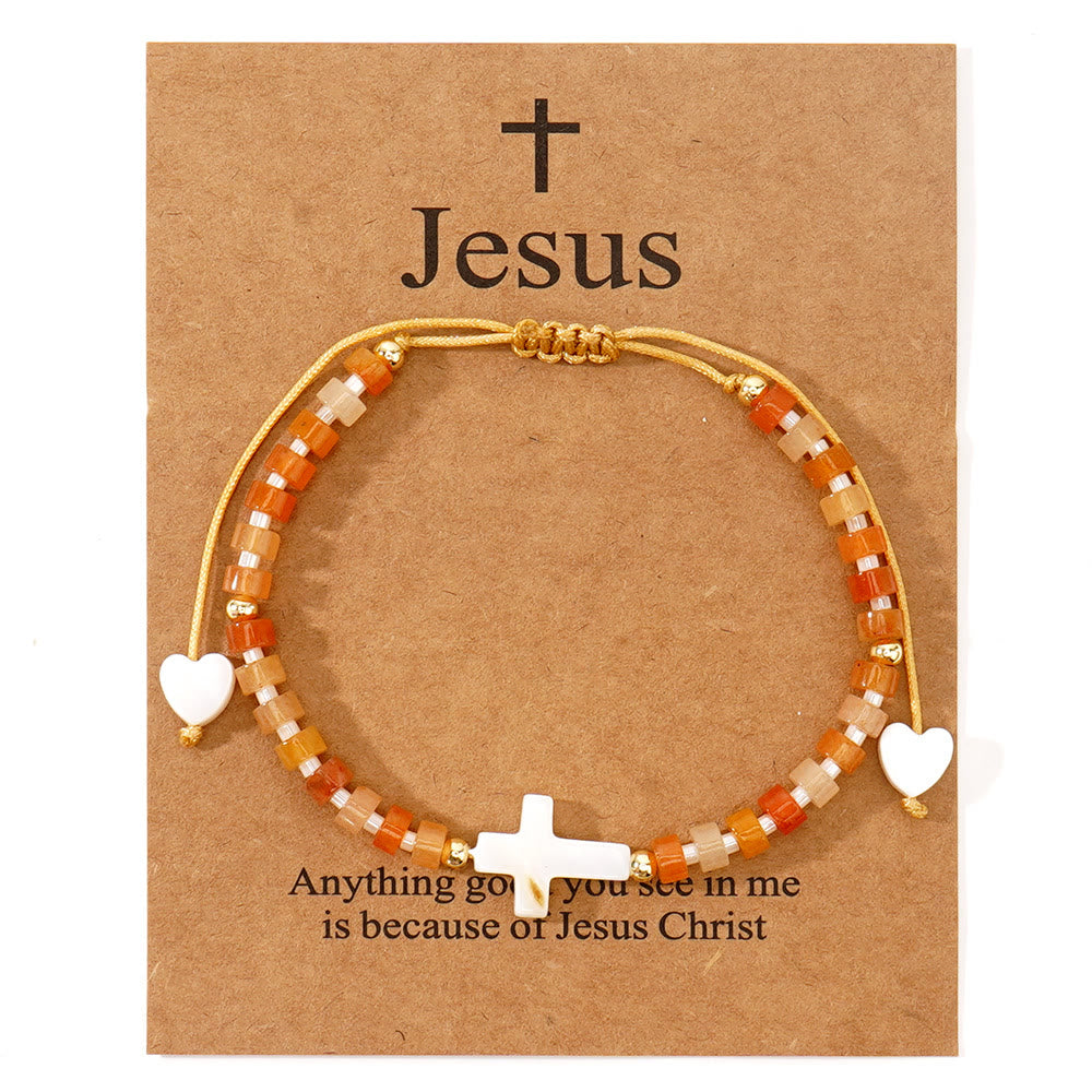 Christianartworkshop Hollow Cross Natural Stone Bead Friendship Bracelet: Icon of Spiritual Devotion  - Caramel - image 11