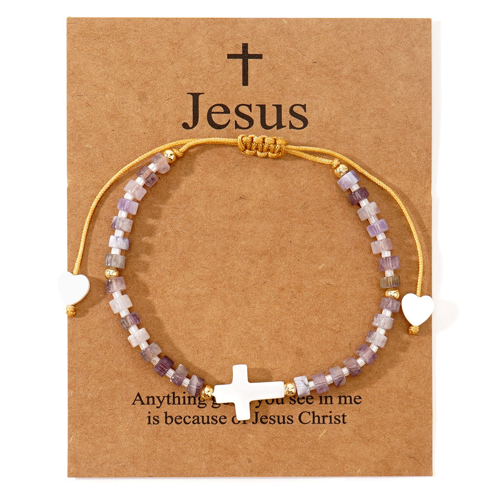 Christianartworkshop Hollow Cross Natural Stone Bead Friendship Bracelet: Icon of Spiritual Devotion  - Purple - image 13