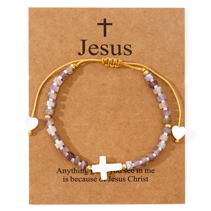 Christianartworkshop Hollow Cross Natural Stone Bead Friendship Bracelet: Icon of Spiritual Devotion  - Purple - image 13
