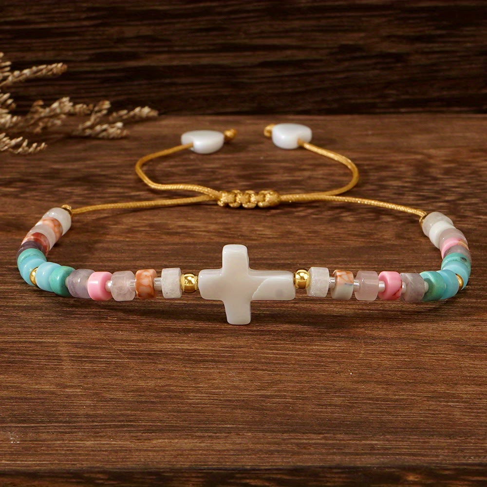 Christianartworkshop Hollow Cross Natural Stone Bead Friendship Bracelet: Icon of Spiritual Devotion  - image 4