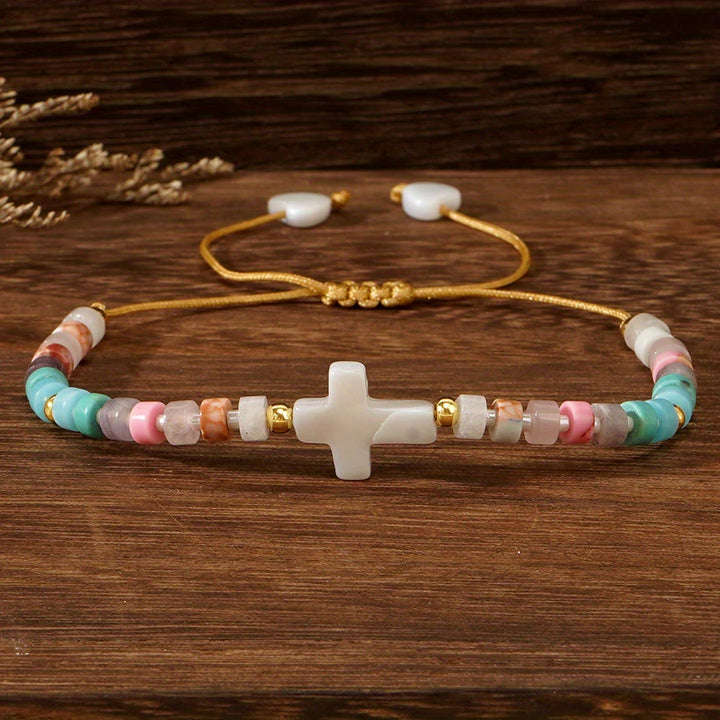 Christianartworkshop Hollow Cross Natural Stone Bead Friendship Bracelet: Icon of Spiritual Devotion  - image 4