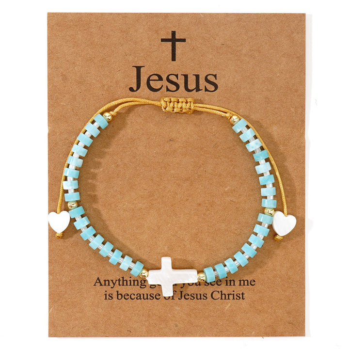 Christianartworkshop Hollow Cross Natural Stone Bead Friendship Bracelet: Icon of Spiritual Devotion  - Blue - image 8