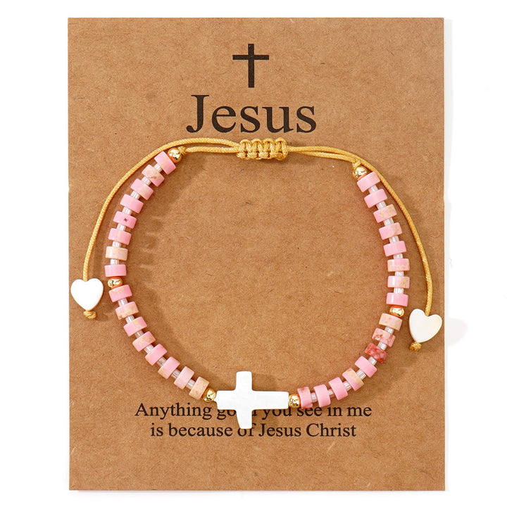 Christianartworkshop Hollow Cross Natural Stone Bead Friendship Bracelet: Icon of Spiritual Devotion  - Pink - image 12