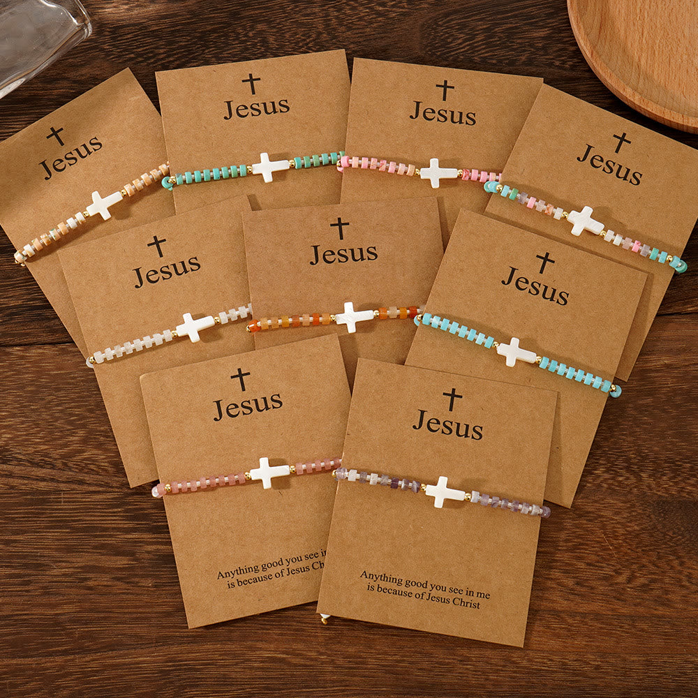 Christianartworkshop Hollow Cross Natural Stone Bead Friendship Bracelet: Icon of Spiritual Devotion  - image 0