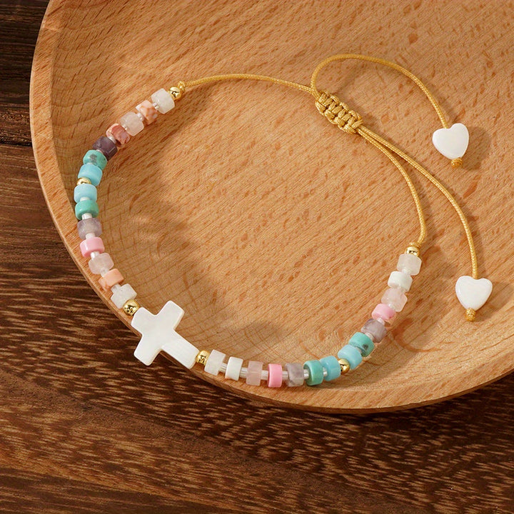Christianartworkshop Hollow Cross Natural Stone Bead Friendship Bracelet: Icon of Spiritual Devotion  - image 6