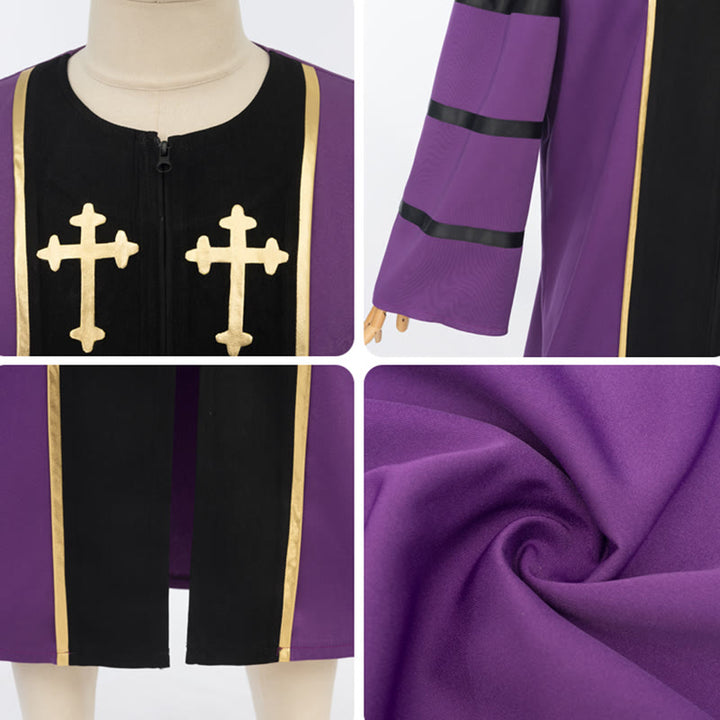 Christianartworkshop Ornate Purple Clergy Robe with Golden Cross & Striped Style - image 7