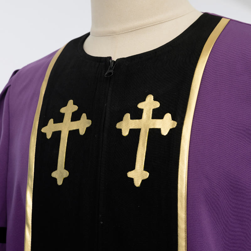 Christianartworkshop Ornate Purple Clergy Robe with Golden Cross & Striped Style - image 5