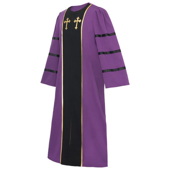 Christianartworkshop Ornate Purple Clergy Robe with Golden Cross & Striped Style - image 2