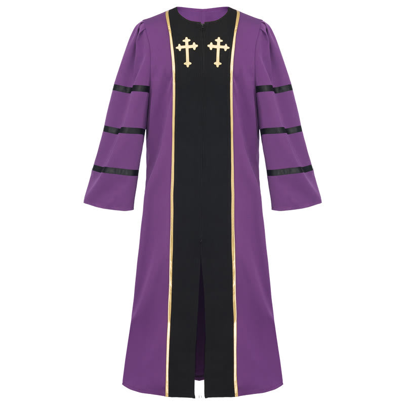 Christianartworkshop Ornate Purple Clergy Robe with Golden Cross & Striped Style - Purple - 2XL - image 1
