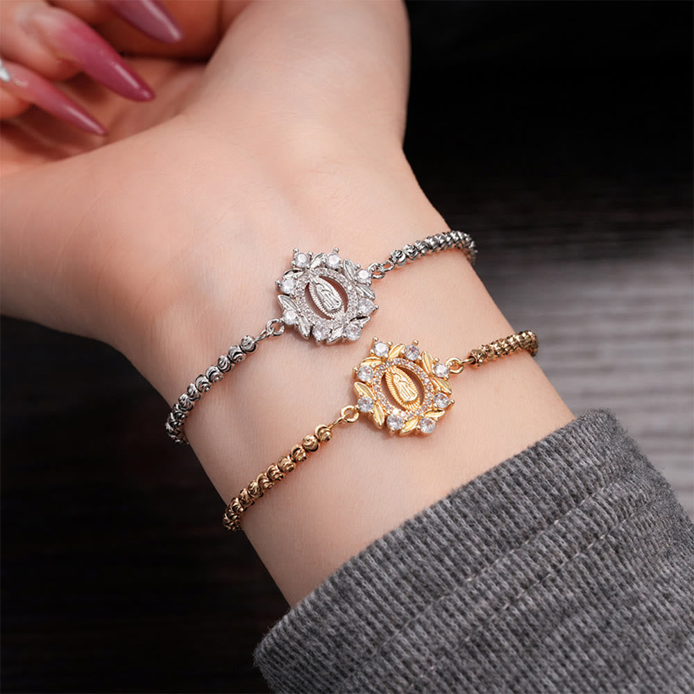 Christianartworkshop Our Lady Miraculous Medal Halo Cz Beaded Bracelet: Emblem Of Divine Protection & Grace  - image 0