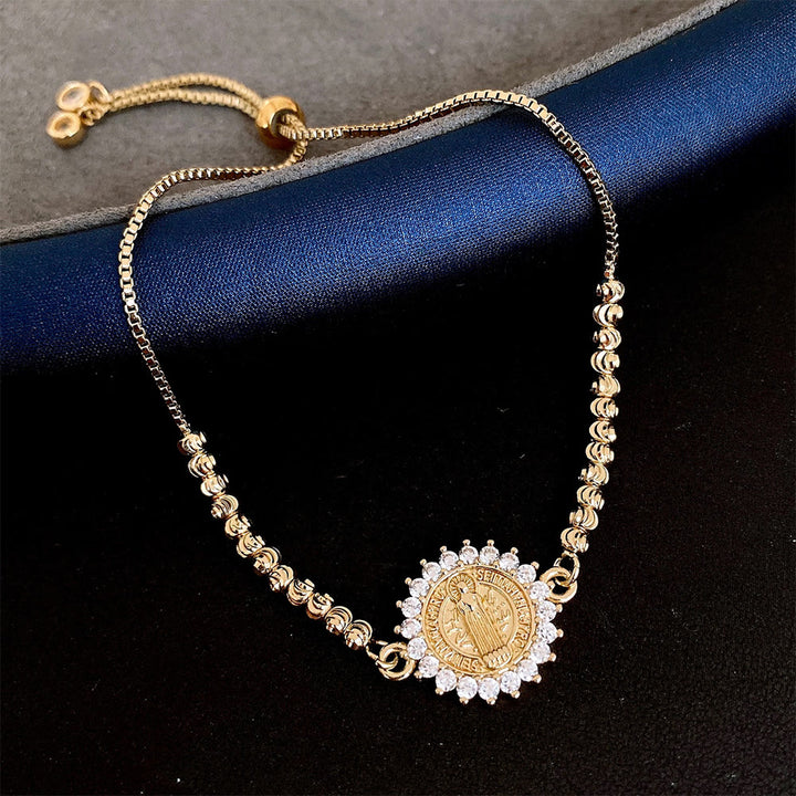 Christianartworkshop Our Lady Miraculous Medal Halo Cz Beaded Bracelet: Emblem Of Divine Protection & Grace  - Gold-Round - image 5