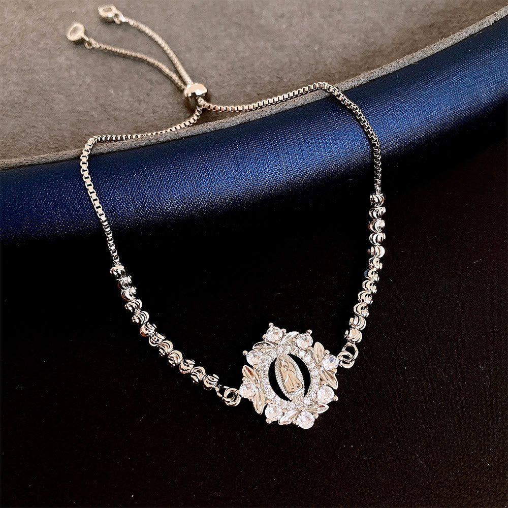 Christianartworkshop Our Lady Miraculous Medal Halo Cz Beaded Bracelet: Emblem Of Divine Protection & Grace  - Silver-Hollow - image 1