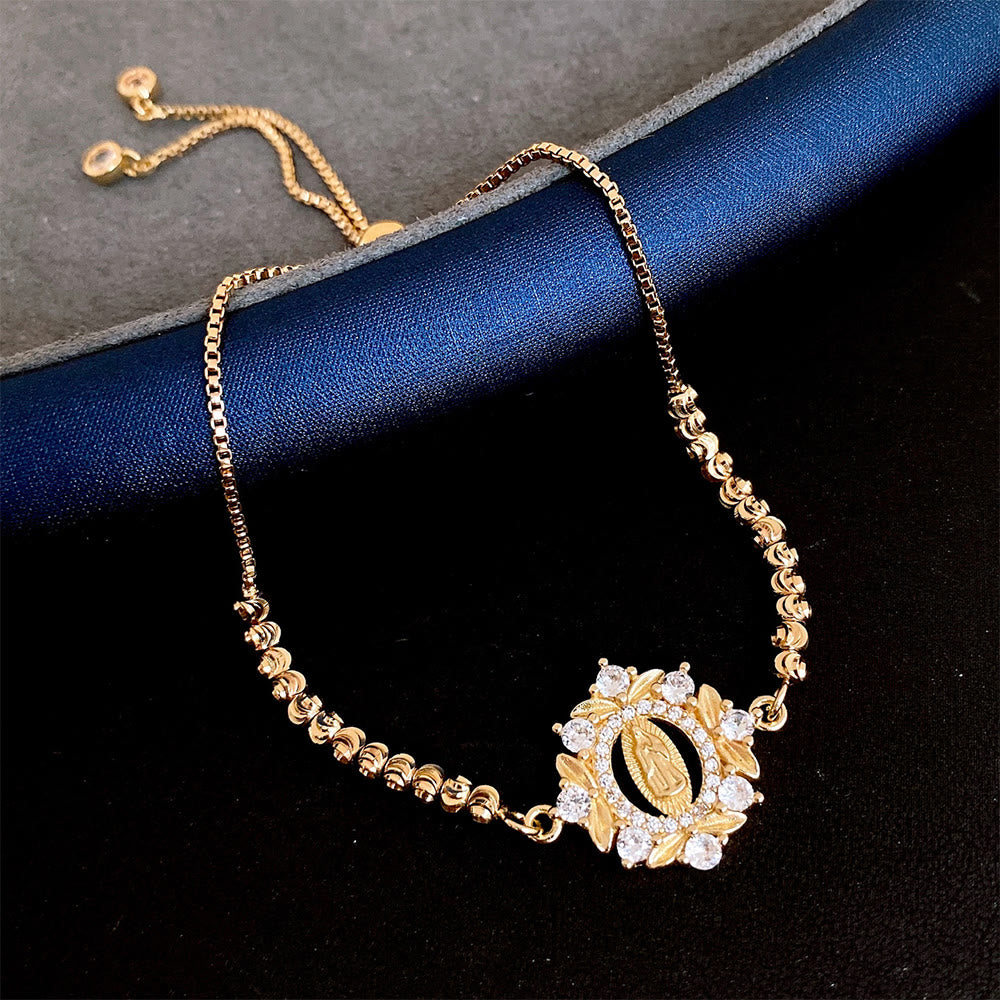 Christianartworkshop Our Lady Miraculous Medal Halo Cz Beaded Bracelet: Emblem Of Divine Protection & Grace  - Gold-Hollow - image 2