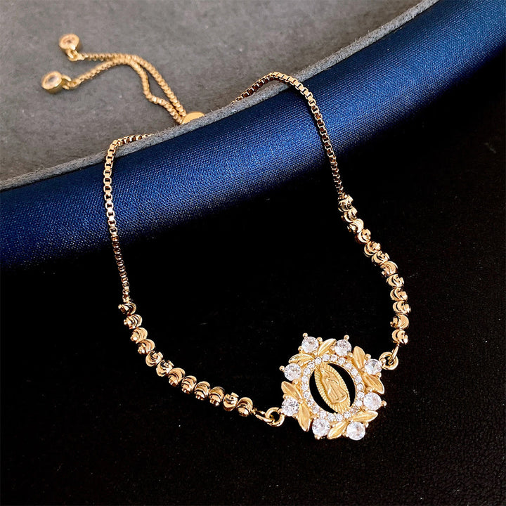 Christianartworkshop Our Lady Miraculous Medal Halo Cz Beaded Bracelet: Emblem Of Divine Protection & Grace  - Gold-Hollow - image 2