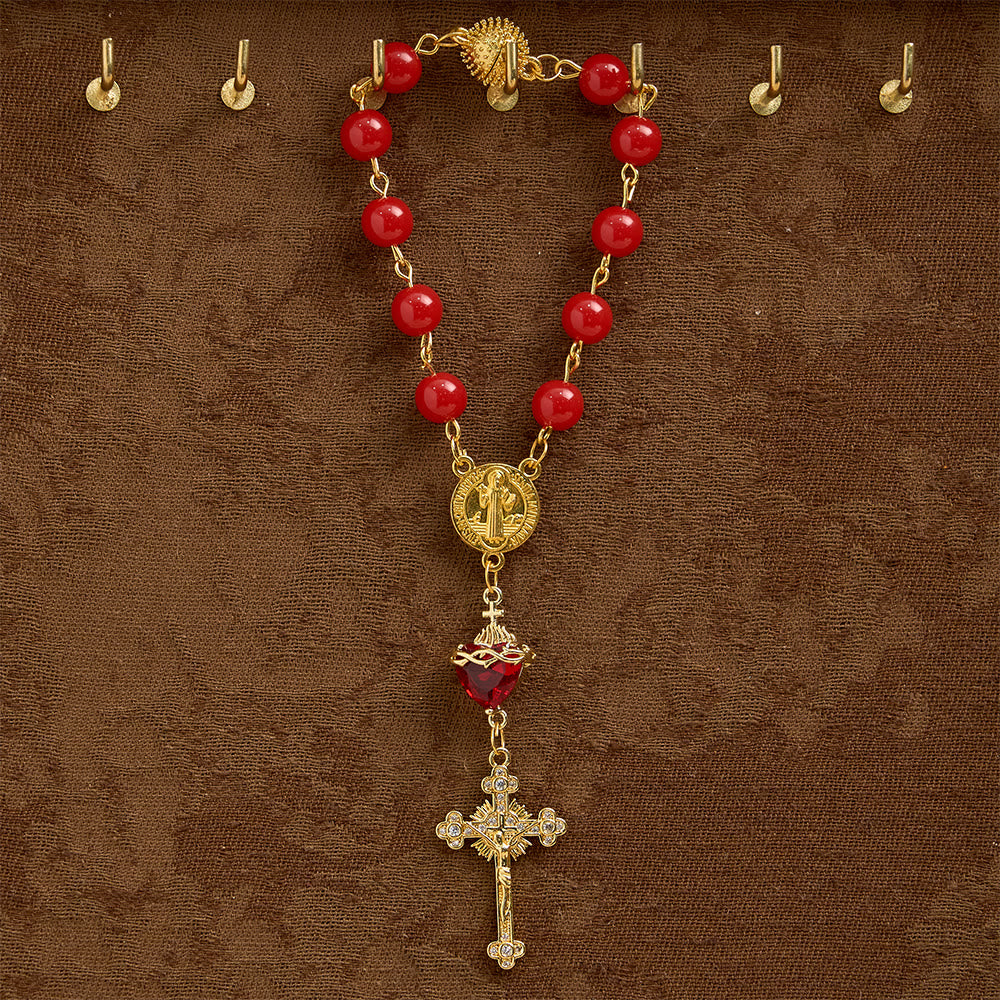 Christianartworkshop St.Benedict Sacred Heart Pocket Rosary: Emblem of Divine Fervor & Protection - St.Benedict & Crucifix - image 0