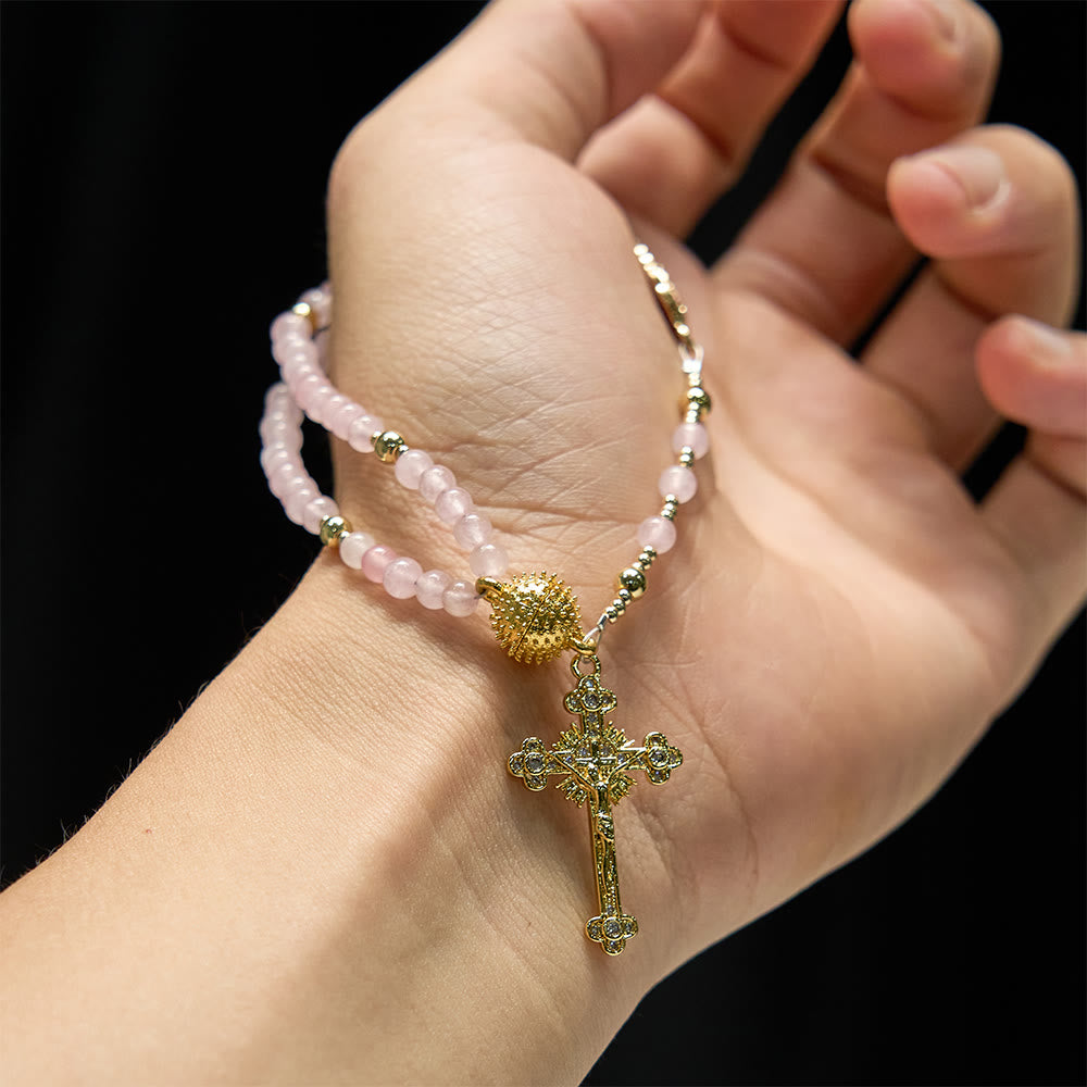 Christianartworkshop Magnetic Strawberry Agate Rosary Bracelet: Emblem of Divine Grace & Purity - image 1