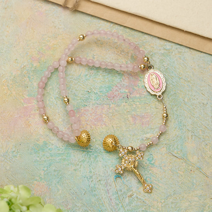 Christianartworkshop Magnetic Strawberry Agate Rosary Bracelet: Emblem of Divine Grace & Purity - Wrist Circumference: 5.51"-6.69"/14-17cm - image 0