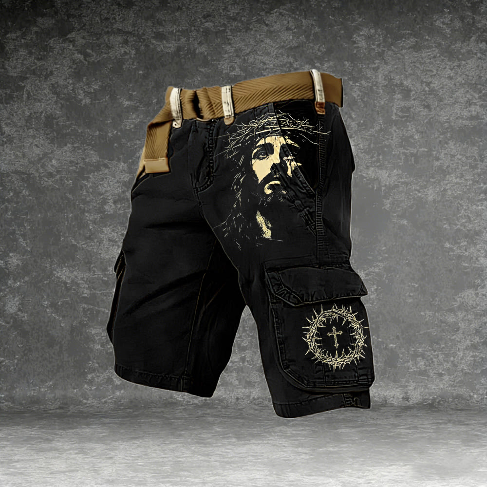 Christianartworkshop Jesus Thorn Crown Print Cargo Shorts - 5XL - image 0