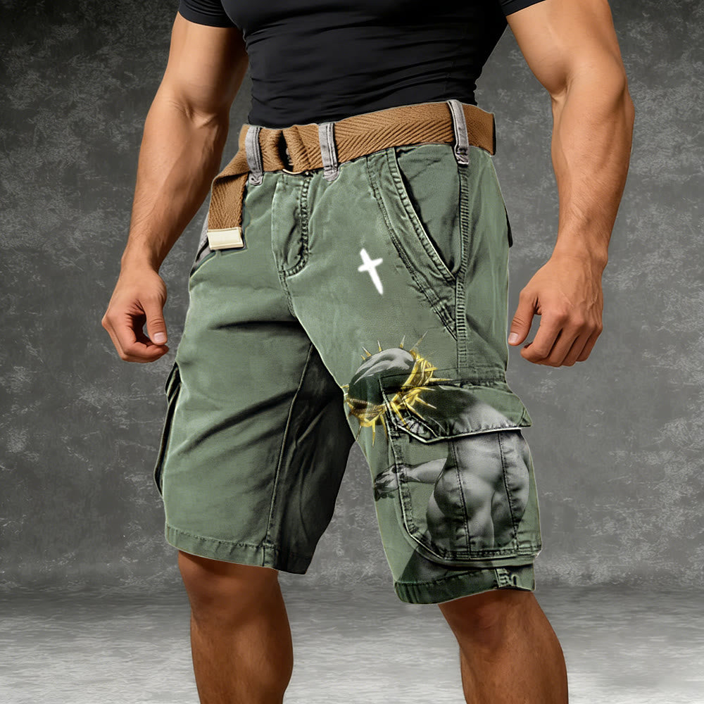 Christianartworkshop Cross & Thorn Patch Cargo Shorts - image 1
