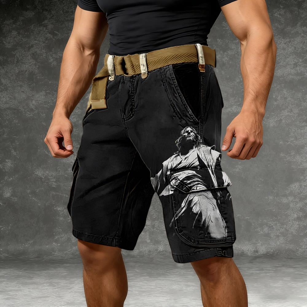 Christianartworkshop Jesus Statue Print Cargo Shorts - image 1