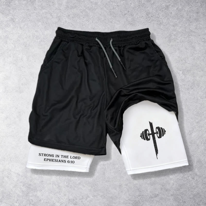 Christianartworkshop Ephesians 6:10 Strong In The Lord Barbell Cross Performance Shorts - image 5
