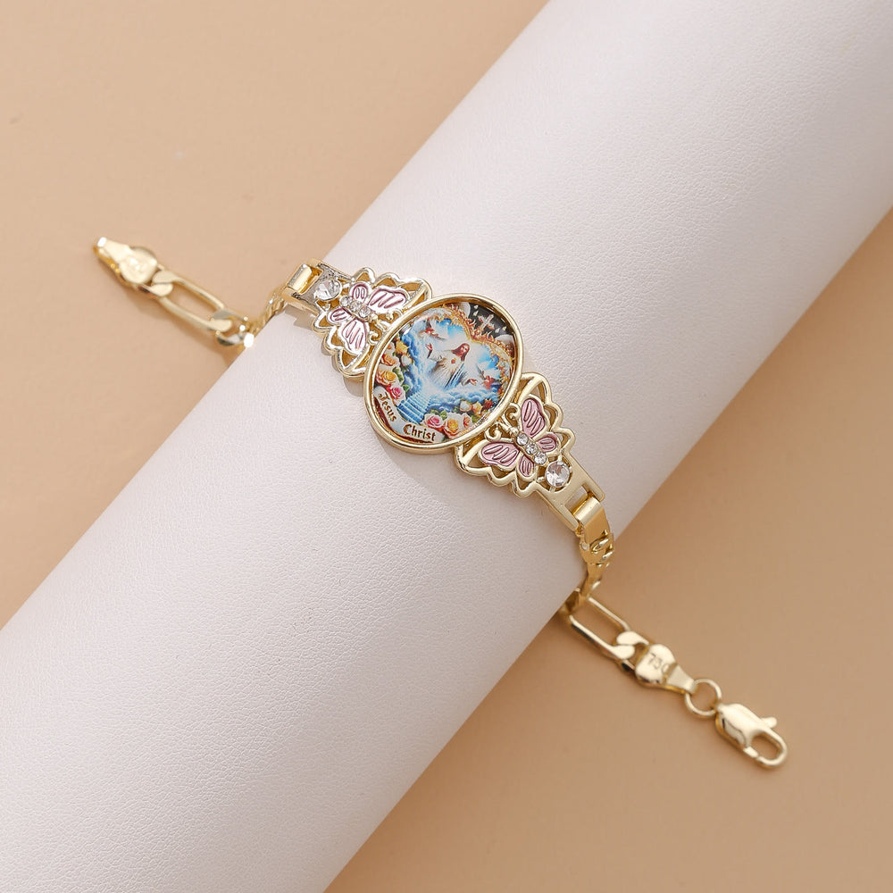 Christianartworkshop Elegant Our Lady Miraculous Medal Bracelet: Elevating Daily Devotion With Sacred Symbolism - White Diamonds - image 1