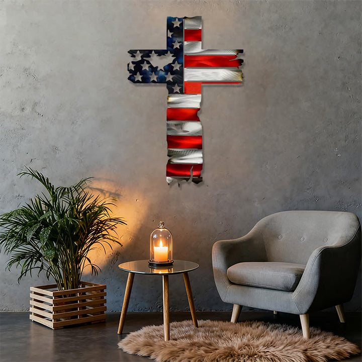 Christianartworkshop Rustic American Flag Patriotic Cross Metal Wall Decor: A Symbol Of Fearless Faith - image 2