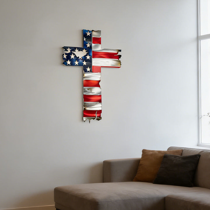 Christianartworkshop Rustic American Flag Patriotic Cross Metal Wall Decor: A Symbol Of Fearless Faith - image 1