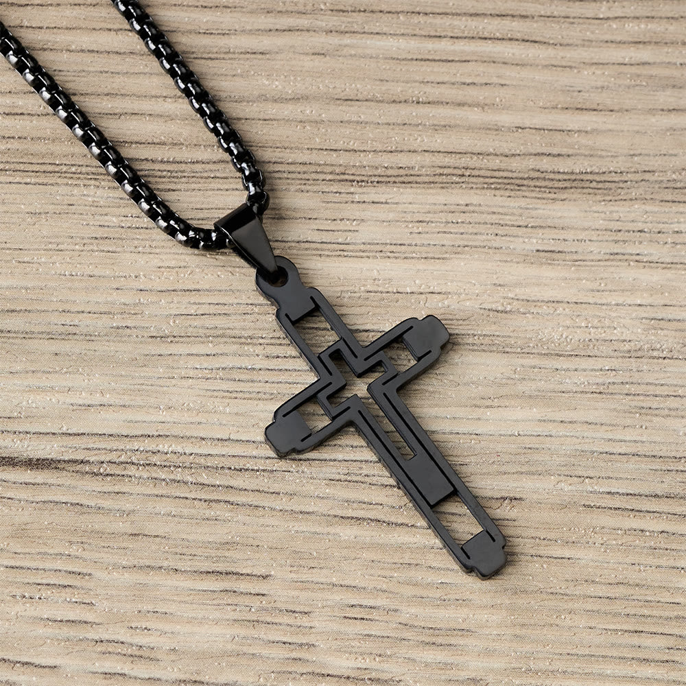 Christianartworkshop Geometric Hollow Cross Statement Necklace: Emblem Of Devotion & Spiritual Guidance - Black - image 3