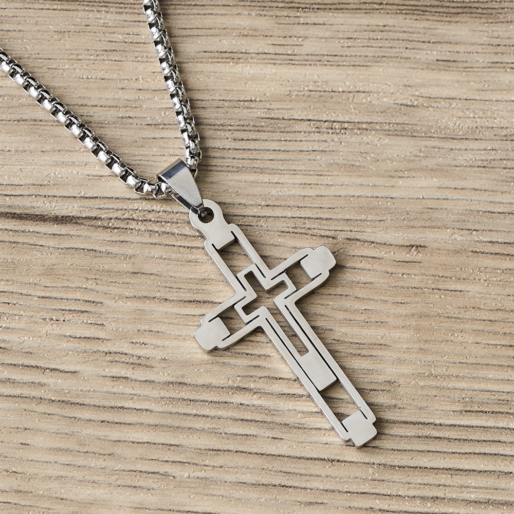 Christianartworkshop Geometric Hollow Cross Statement Necklace: Emblem Of Devotion & Spiritual Guidance - Silver - image 1