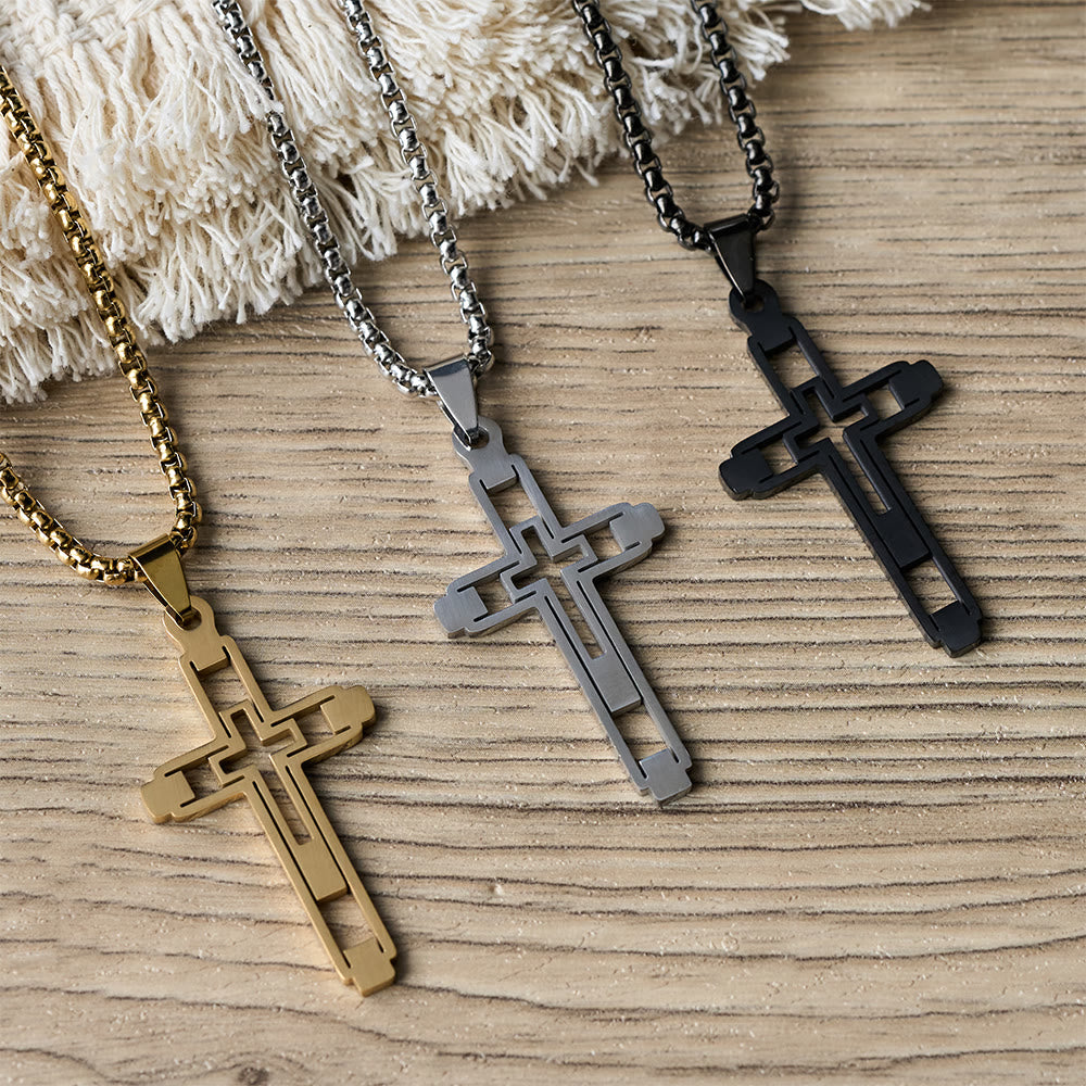 Christianartworkshop Geometric Hollow Cross Statement Necklace: Emblem Of Devotion & Spiritual Guidance - image 0