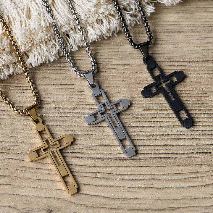 Christianartworkshop Geometric Hollow Cross Statement Necklace: Emblem Of Devotion & Spiritual Guidance - image 0