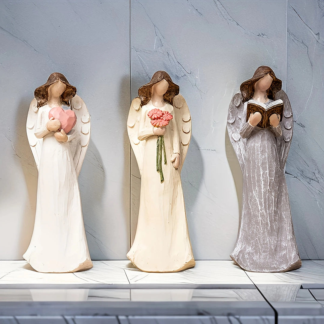 Christianartworkshop Elegant Angel Figurines with Heart, Flower & Bible: A Devout Home Decor for Faith - image 0