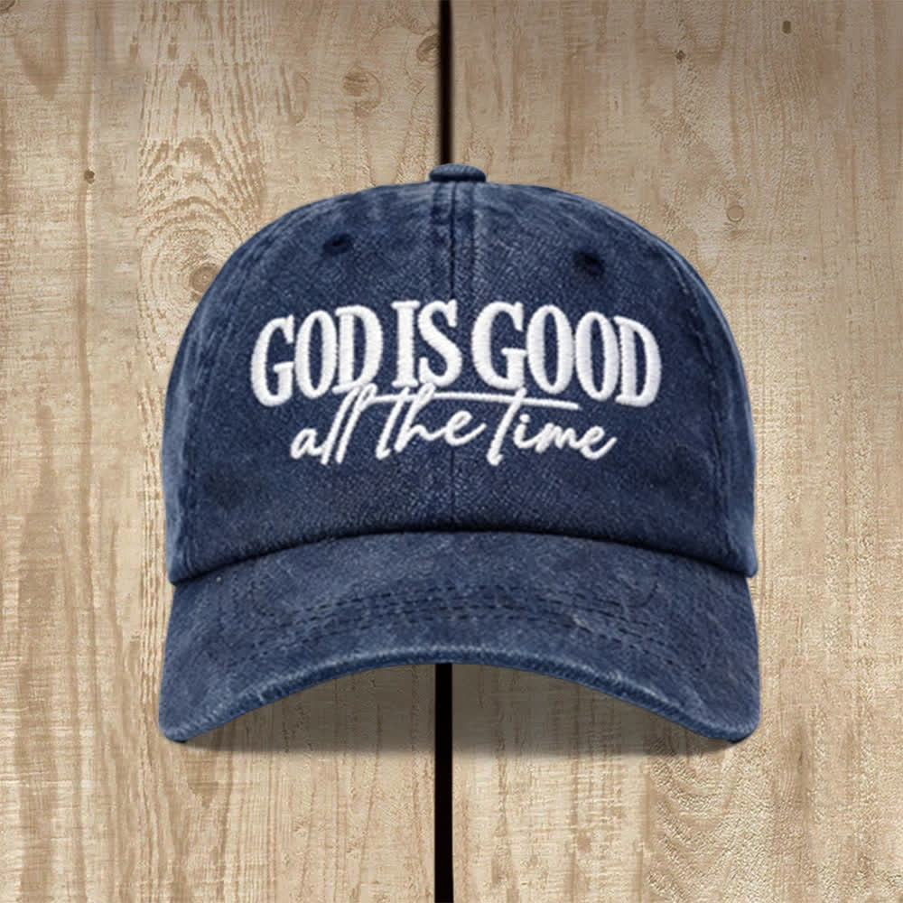 Christianartworkshop God Is Good All The Time Embroidered Washed Baseball Cap - Navy Blue - image 3