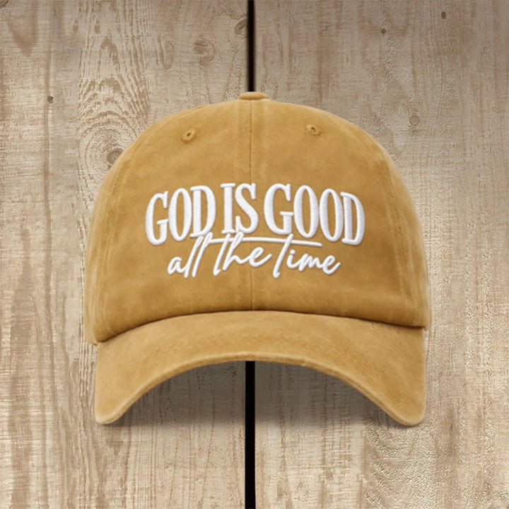 Christianartworkshop God Is Good All The Time Embroidered Washed Baseball Cap - Yellow - image 1
