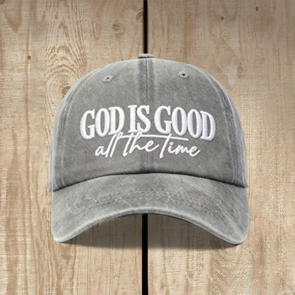 Christianartworkshop God Is Good All The Time Embroidered Washed Baseball Cap - Grey - image 2