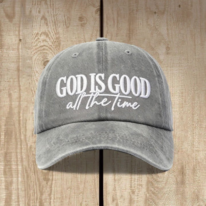 Christianartworkshop God Is Good All The Time Embroidered Washed Baseball Cap - Grey - image 2