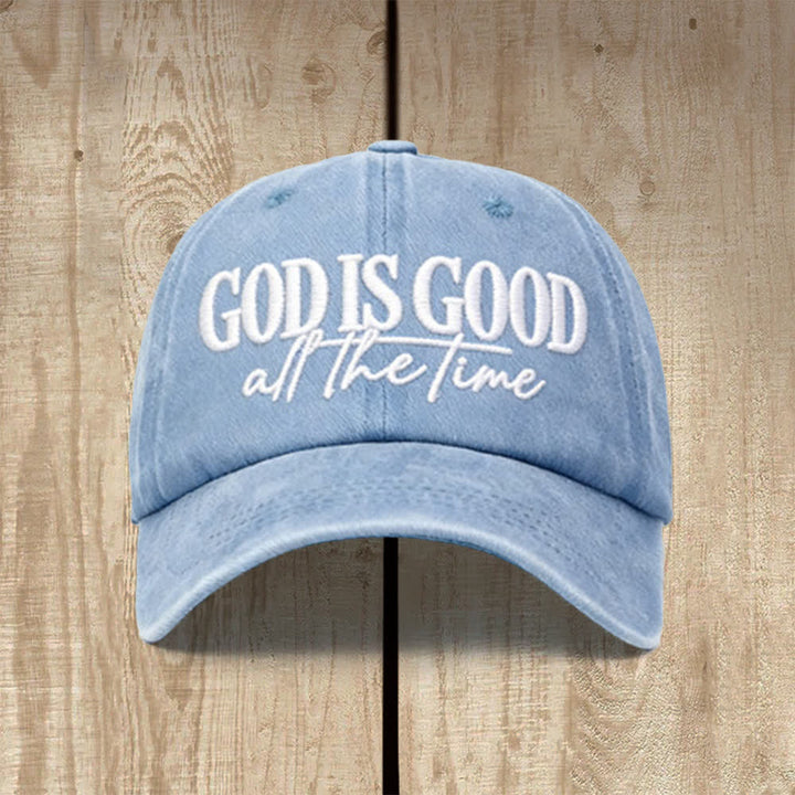 Christianartworkshop God Is Good All The Time Embroidered Washed Baseball Cap - Light Blue - image 5