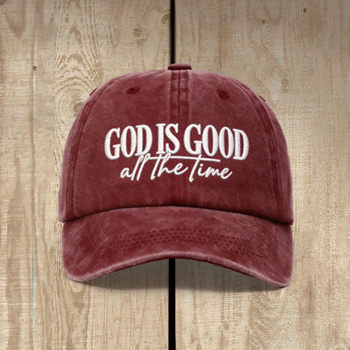 Christianartworkshop God Is Good All The Time Embroidered Washed Baseball Cap - Wine - image 0