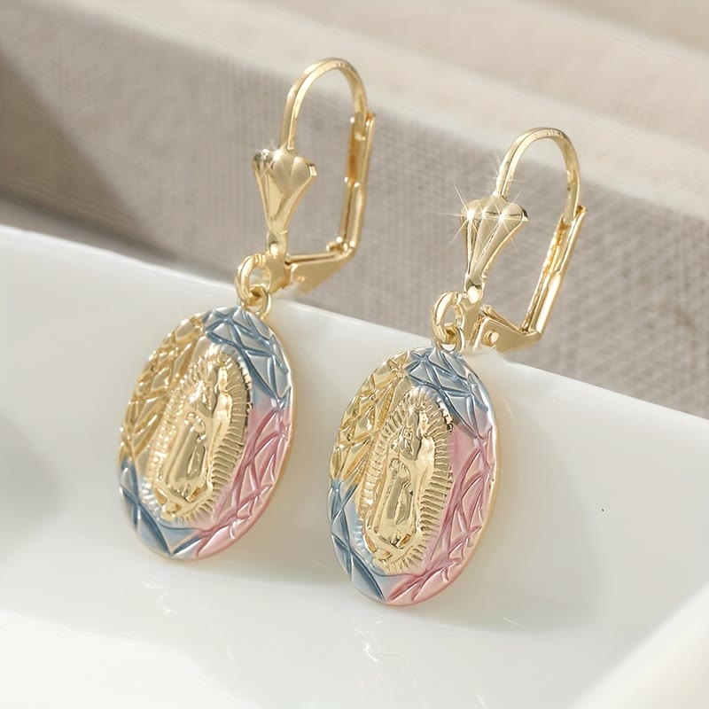 Christianartworkshop Ornate Our Lady Oval Drop Earrings: Embodying Maternal Grace & Divine Protection - image 1