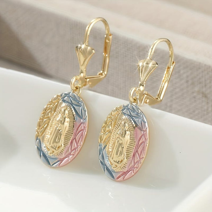 Christianartworkshop Ornate Our Lady Oval Drop Earrings: Embodying Maternal Grace & Divine Protection - image 1