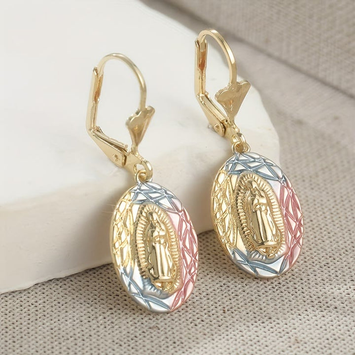 Christianartworkshop Ornate Our Lady Oval Drop Earrings: Embodying Maternal Grace & Divine Protection - Gold - image 0