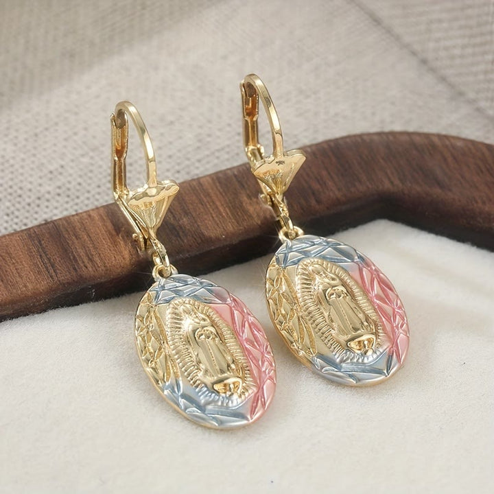 Christianartworkshop Ornate Our Lady Oval Drop Earrings: Embodying Maternal Grace & Divine Protection - image 4